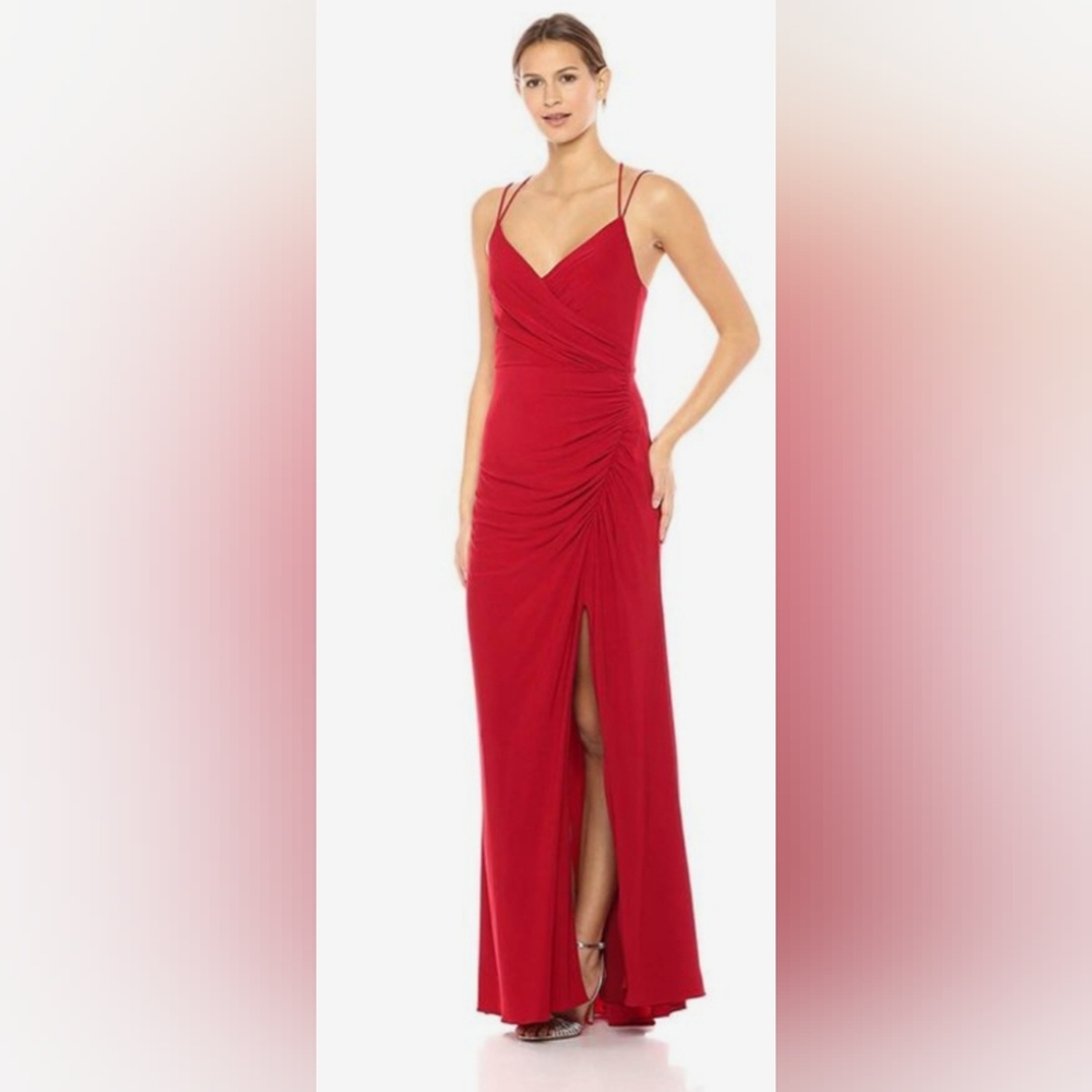 Adrianna Papell 6 Jersey Gown Red Cardinal Full Length Formal Dress Slit Lined